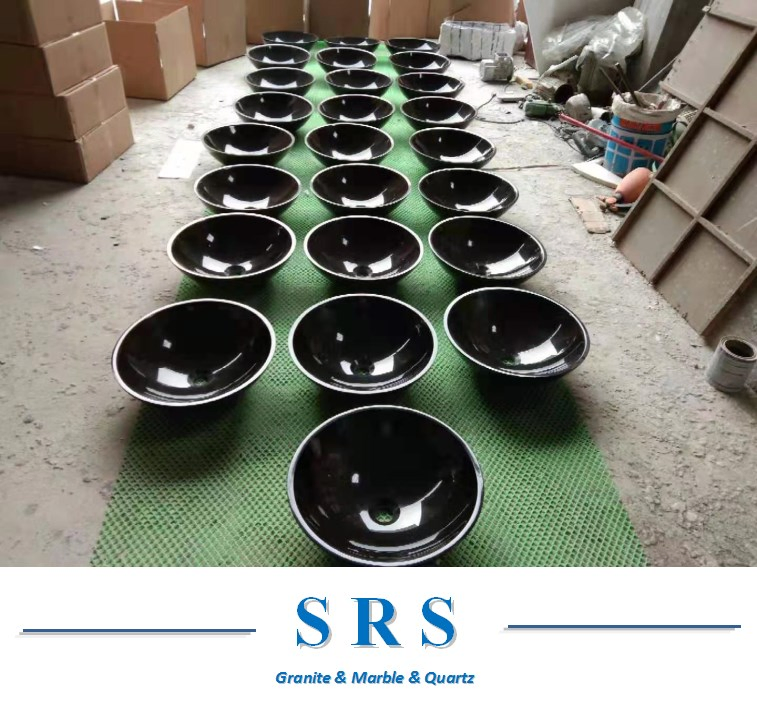 Natural Stone Black Marble Round Shape Polished Bathroom Washbasin