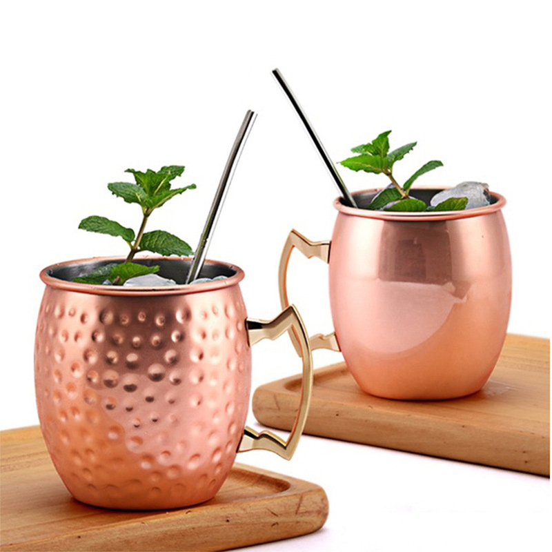 Rose Gold Copper Moscow Mule Mugs Hammered Point Wine Metal Beer Cup