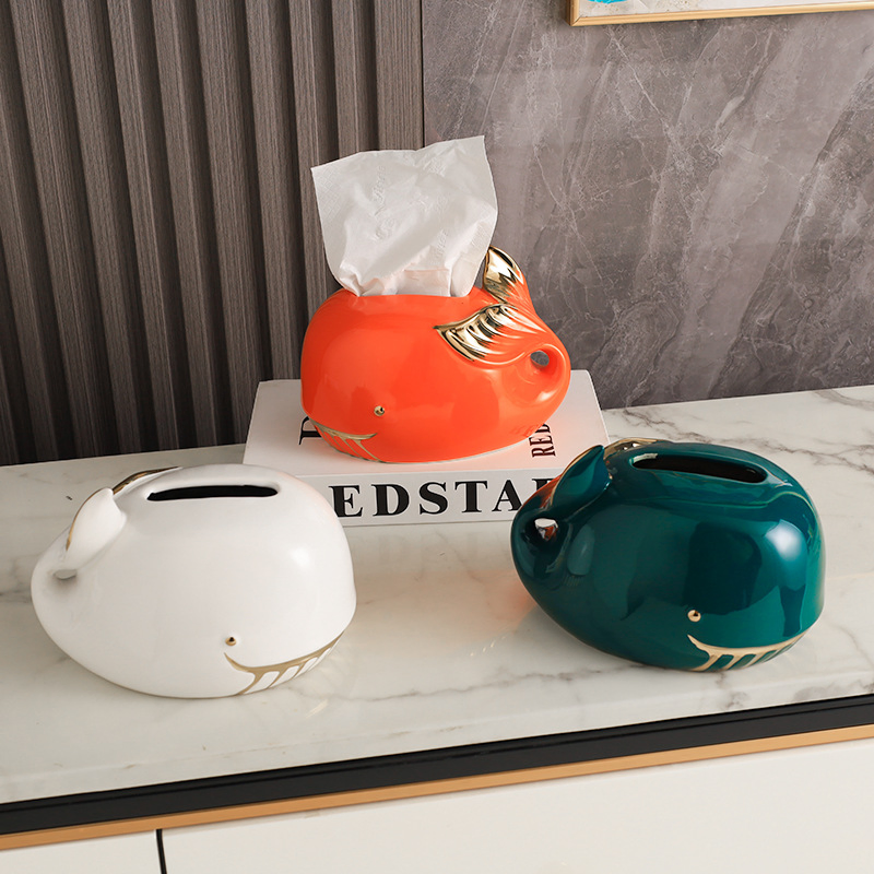 Whale Desktop Ceramic Car Gold Cute Table Napkin Holders Luxury Tissue Box