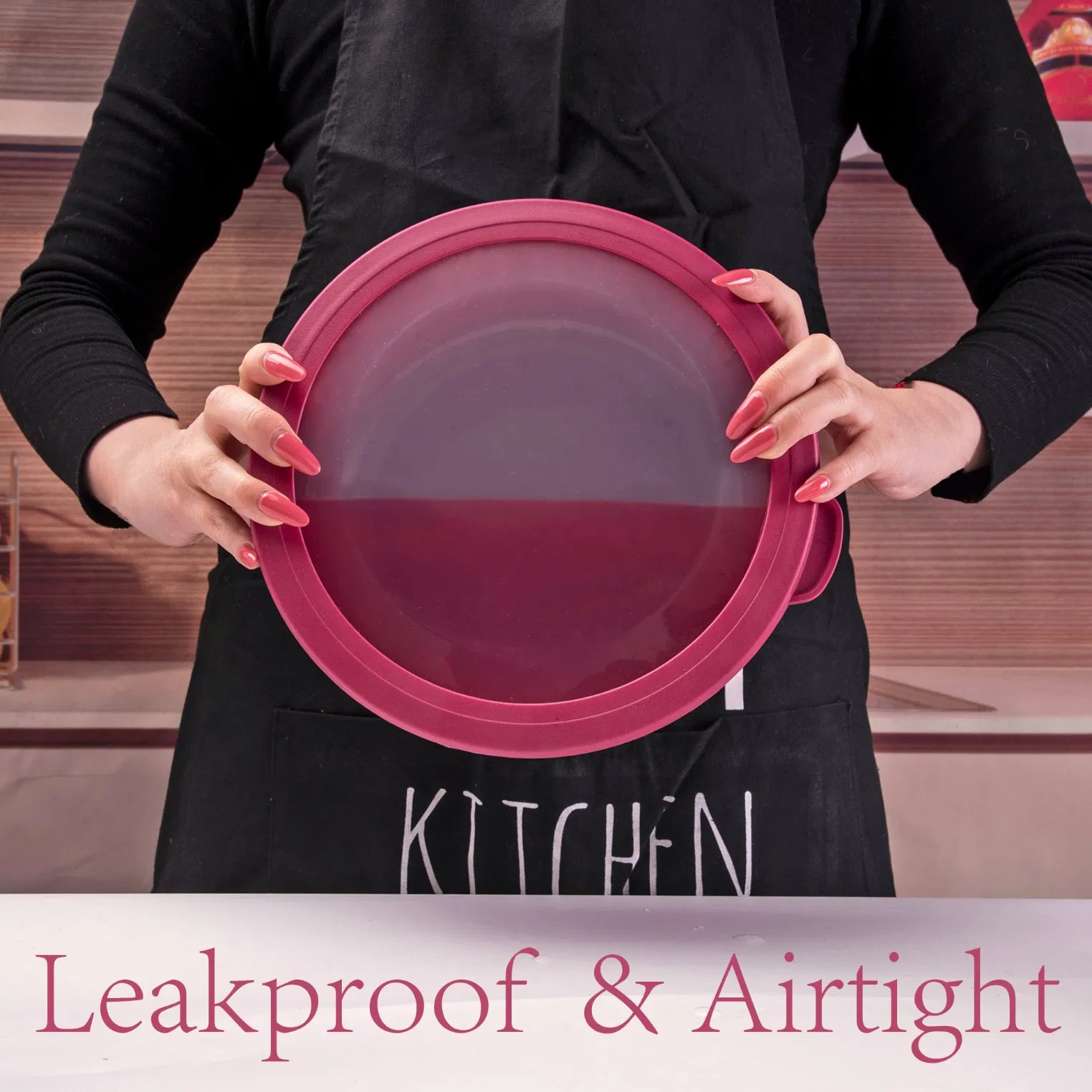 Red Set of 4 Round Plastic Food Storage Containers with Lids, Nesting Kitchen Pantry Organizer for Snacks, Fruits, Leftovers