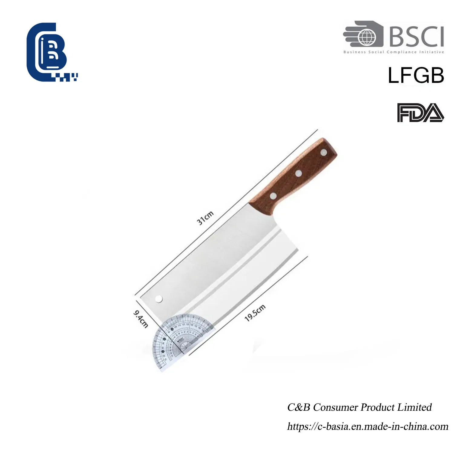 Stainless Steel Chef Knife (Wooden Handle) - Sharp Meat/Veggie Slicer