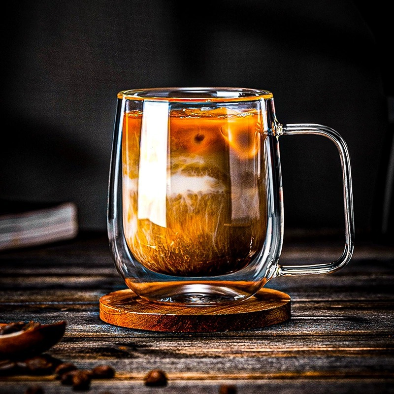 Double-Layered Transparent Glass Coffee Cup Custom Logo Heat-Resistant High Borosilicate Glass Cups