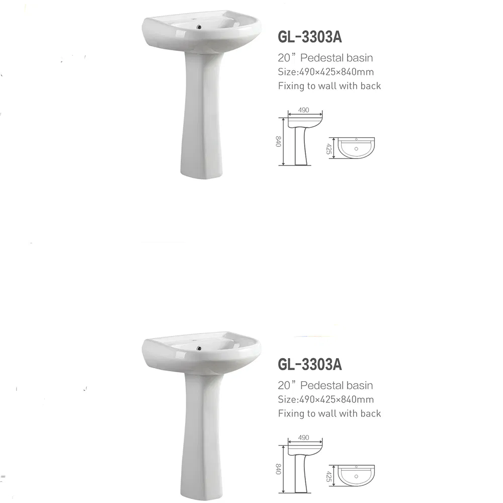 Standing Wall Back Pedestal Wash Basin for Bathroom Bath Sink