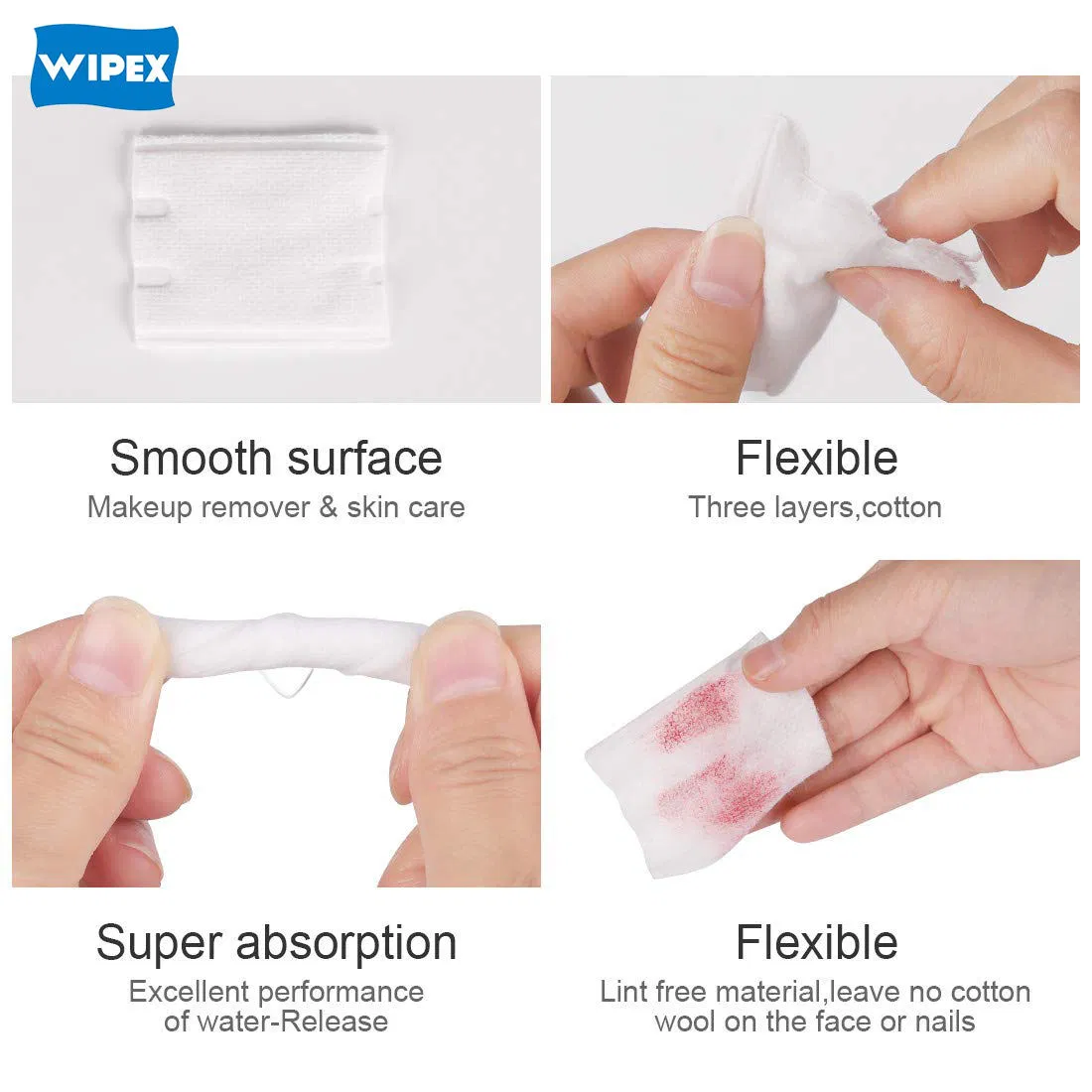 Wipex Facial Eye Makeup Remover Pads Natural Ultra Soft Lint-Free Cosmetic Cotton Pads for Toner