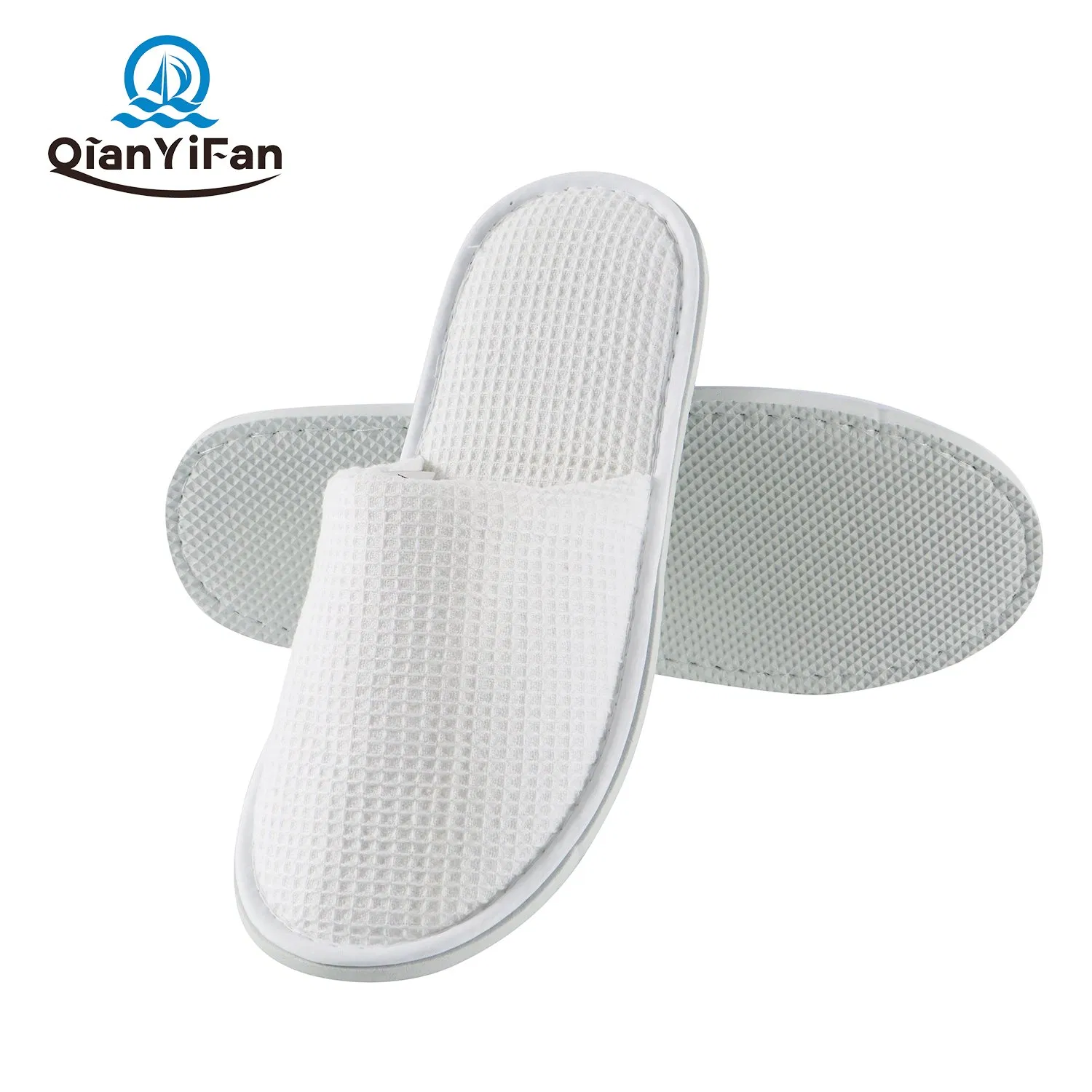Wholesale Premium White Hotel Waffle Slippers with EVA Sole and Custom Logo for Guest Rooms Resorts and Travel