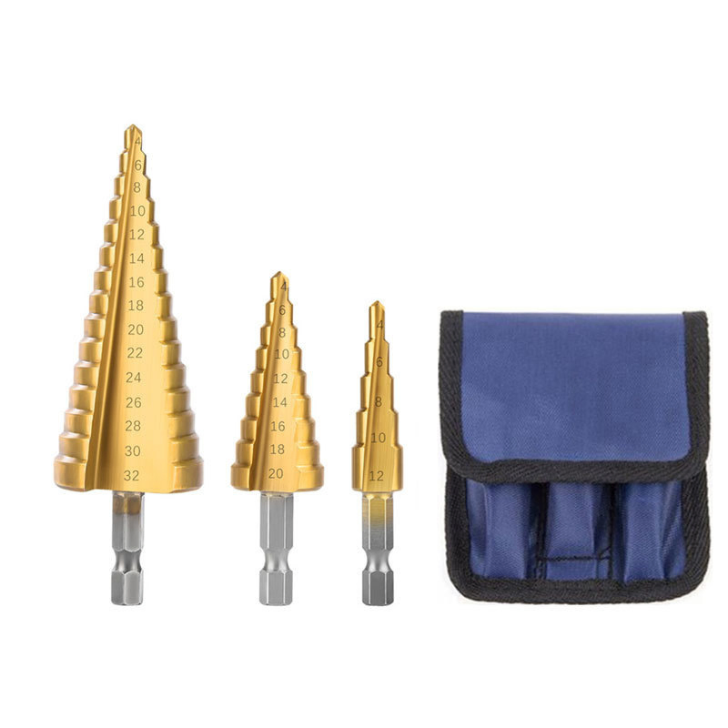 3 Pieces 4-12 3-12 4-20mm HSS 4241 Step Drill Bits
