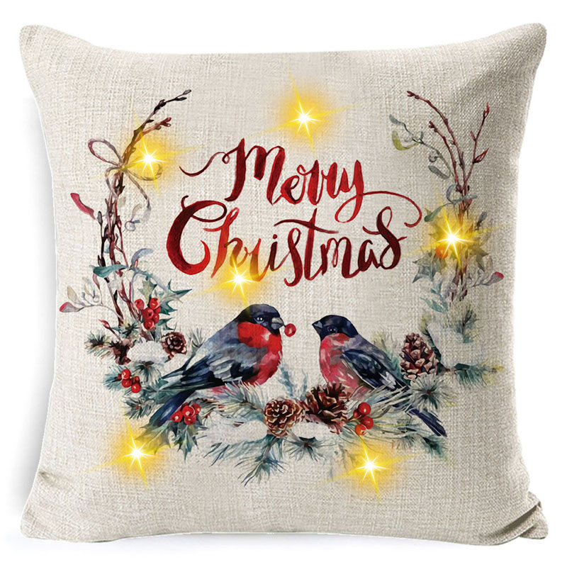 Christmas Decorative Square Throw Pillow Cover Cushion Cover with Light