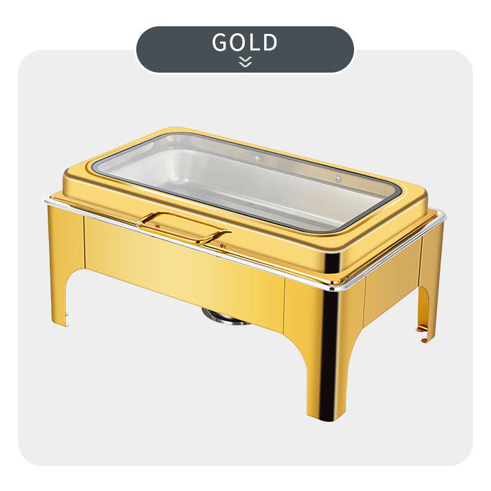 White Large Rectangular Marble Pattern Tableware Stainless Steel Insulation Chafing Buffet Stove with Visible Cover