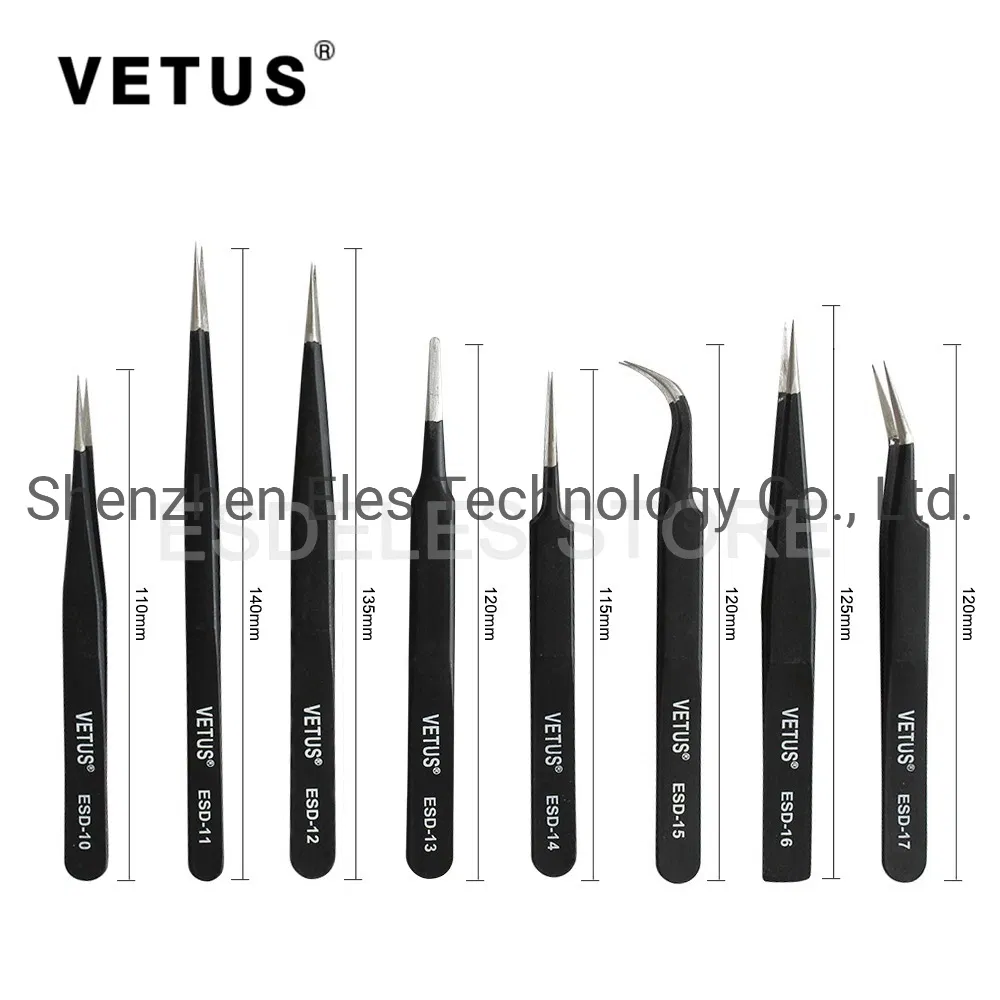 High Quality Black Stainless Steel Vetus SMT ESD Tweezers