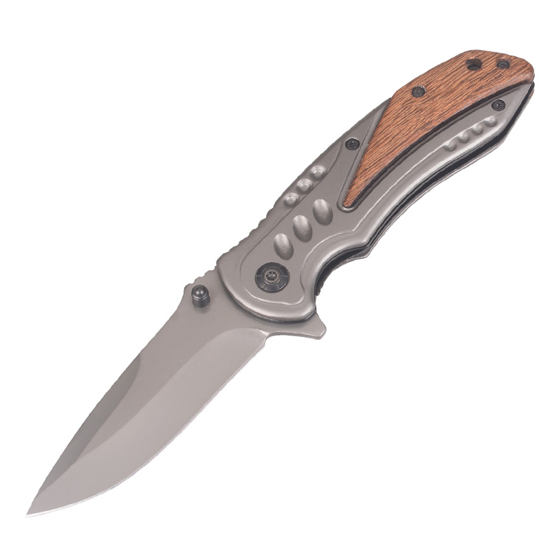 Folding Knife with Stainless Steel and Wooden Handle (#31255)