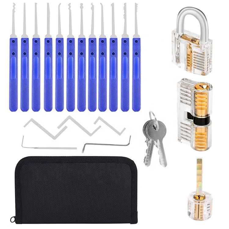 Stainless Steel 17 Tools 3 Locks 3 Protective Cover Lock Pick Training Set