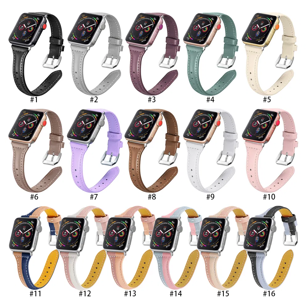 Thin Genuine Cowide Leather Watch Strap/Band for Apple Watch 38/40/41mm 42/44/45/49mm