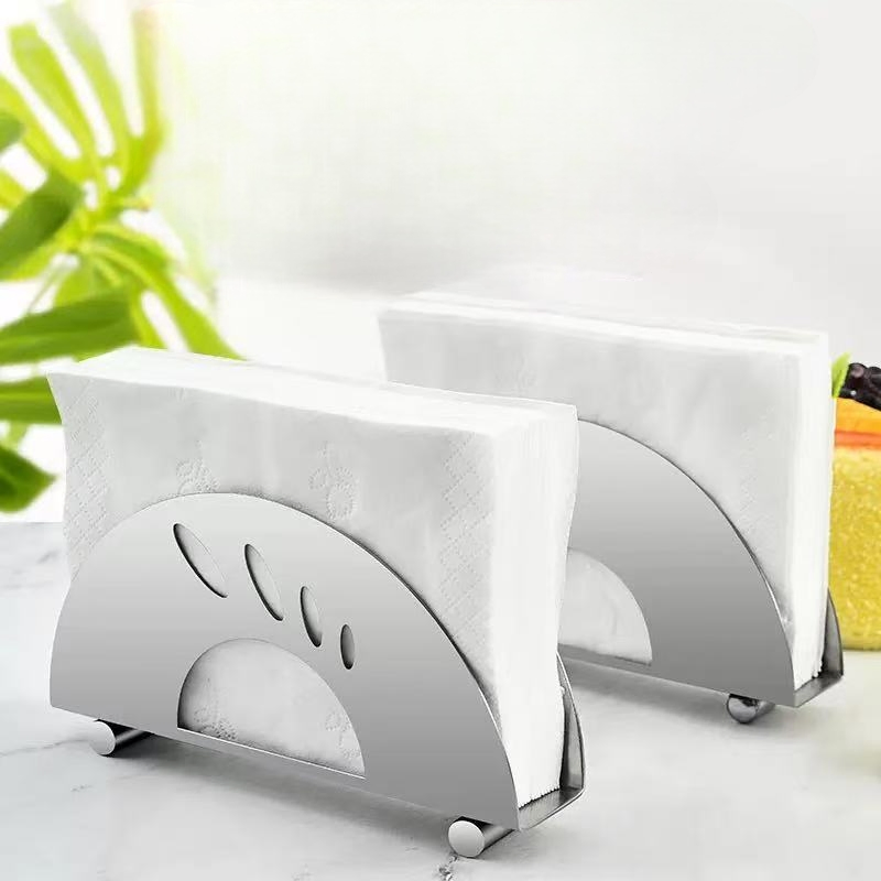 Commercial Kitchenware Thickened Stainless Steel Restaurant Half-Circle Napkin Rack Hotel Napkin Holder with Feet