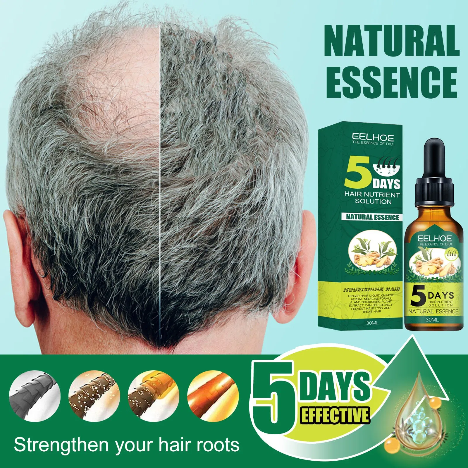 Natural Hair Regrow Ginger Germinal Essential Oil Ginger Anti Hair Loss Serum for for Dry, Flaky Scalp and Brittle Hair