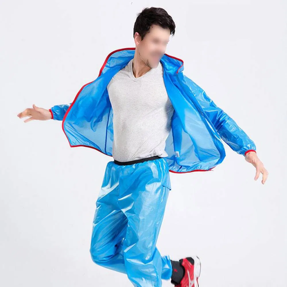 Cycling Rain Jacket and Pants Set Fluorescent Hooded Raincoat with Reflective Strips Esg13303