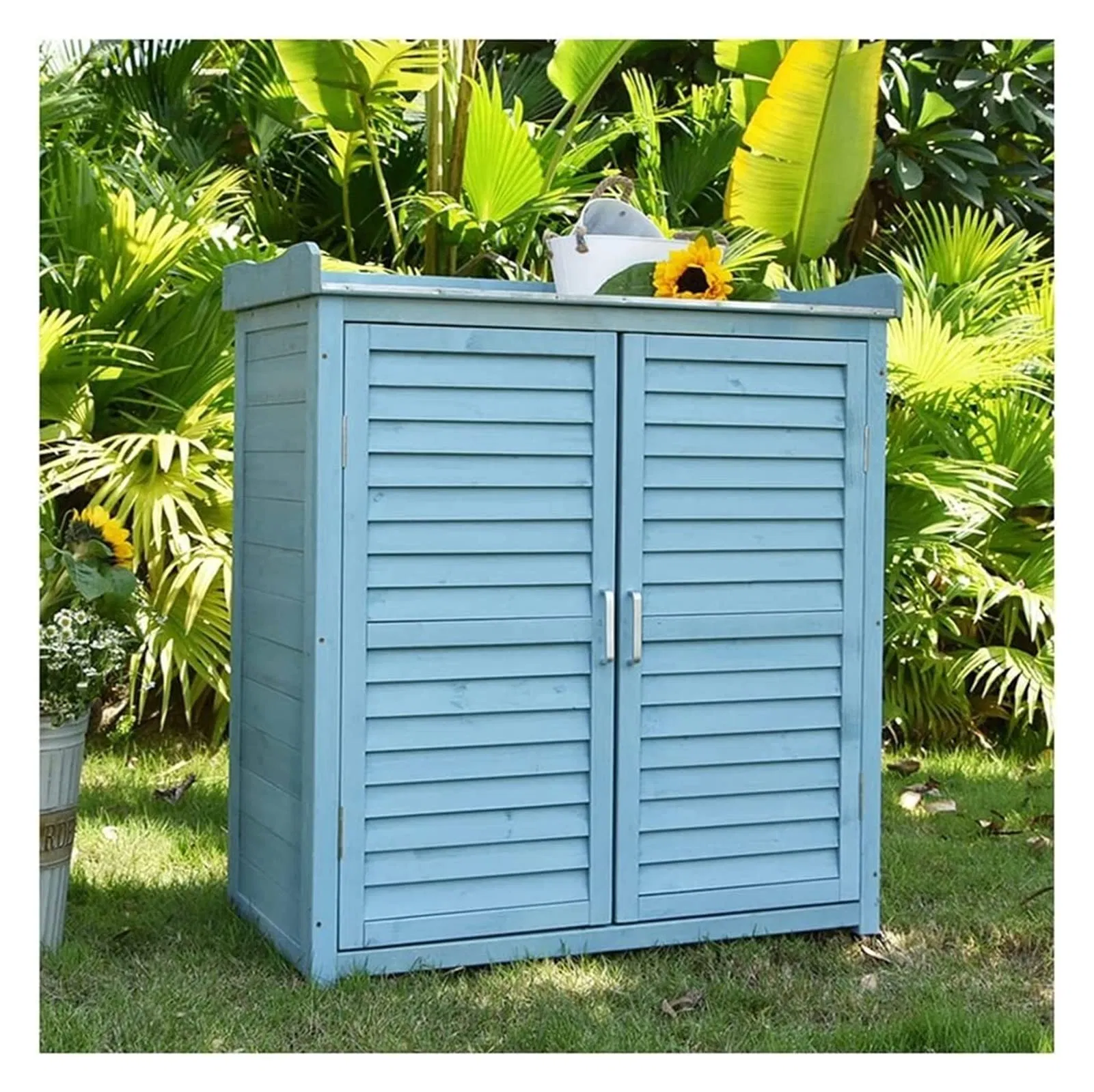 New Aluminum Wooden Garden Outdoor Storage Shed with Locker Garden Tool Shed Cabinet