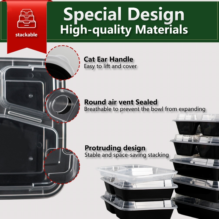 Обеденный ланчбокс с 3 отделениями, одноразовый