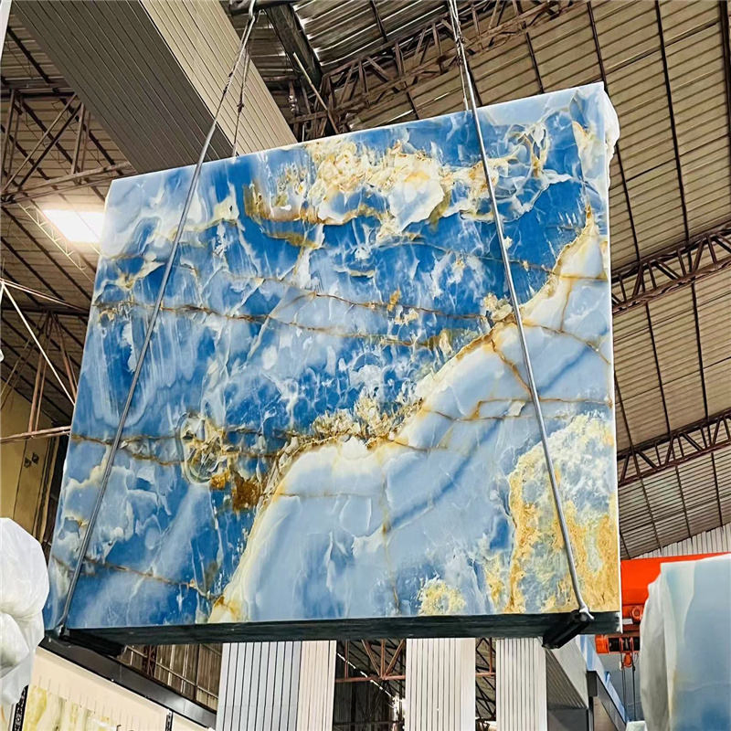 Marble Blue Onyx Slab Supplier, Natural Stone Blue Marble Slab Blue Quartz Countertop
