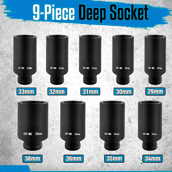 Набор ударных головок 9PCS 1/2 дюйма