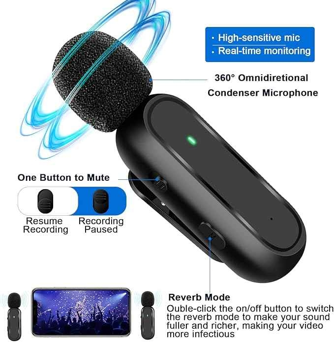 Professional Noise Cancelling Wireless Lavalier Microphone with Charging Case