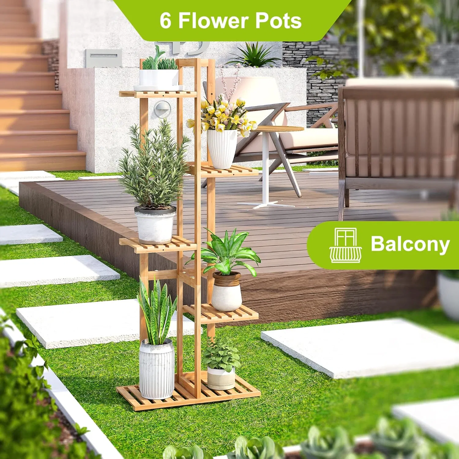 Bamboo Household Living Room Balcony Multi-Layer Flower Rack