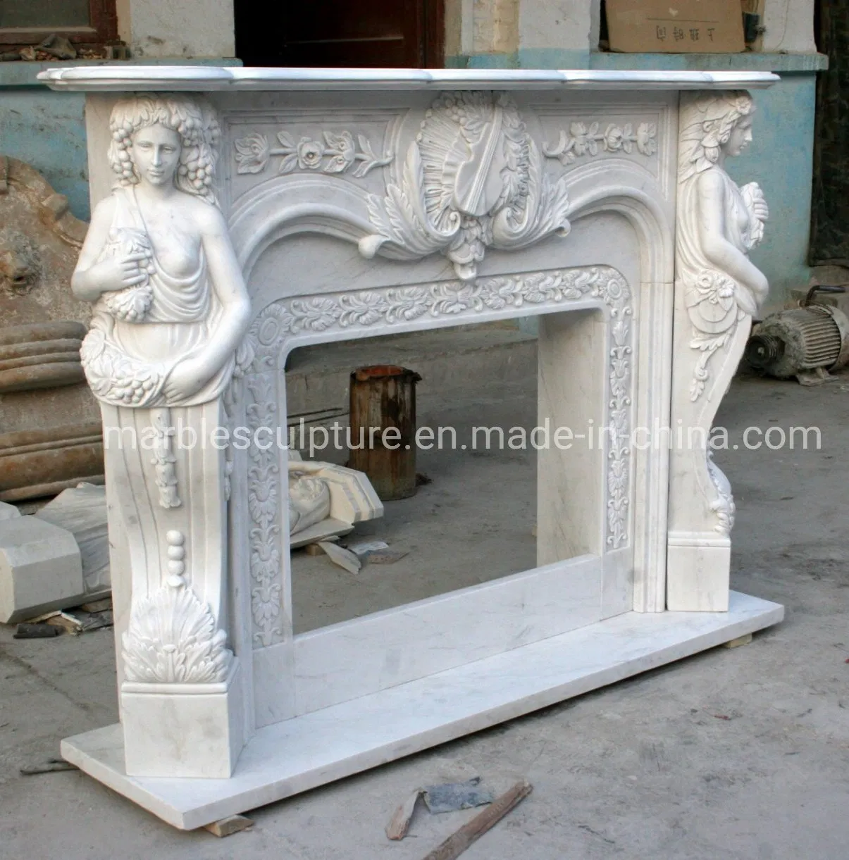 Beautiful European Cultured Marble Fireplace Hand Carving Lady Statue (SY-MF289)