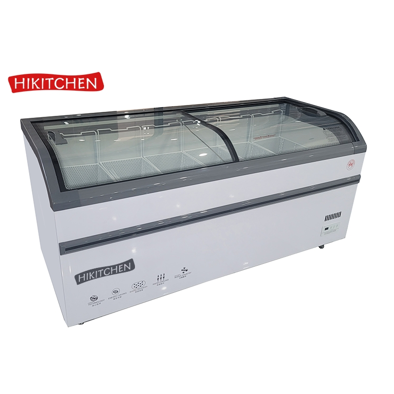 Commercial Curved Glass Door Chest Deep Freezer Ice Cream Display Showcase