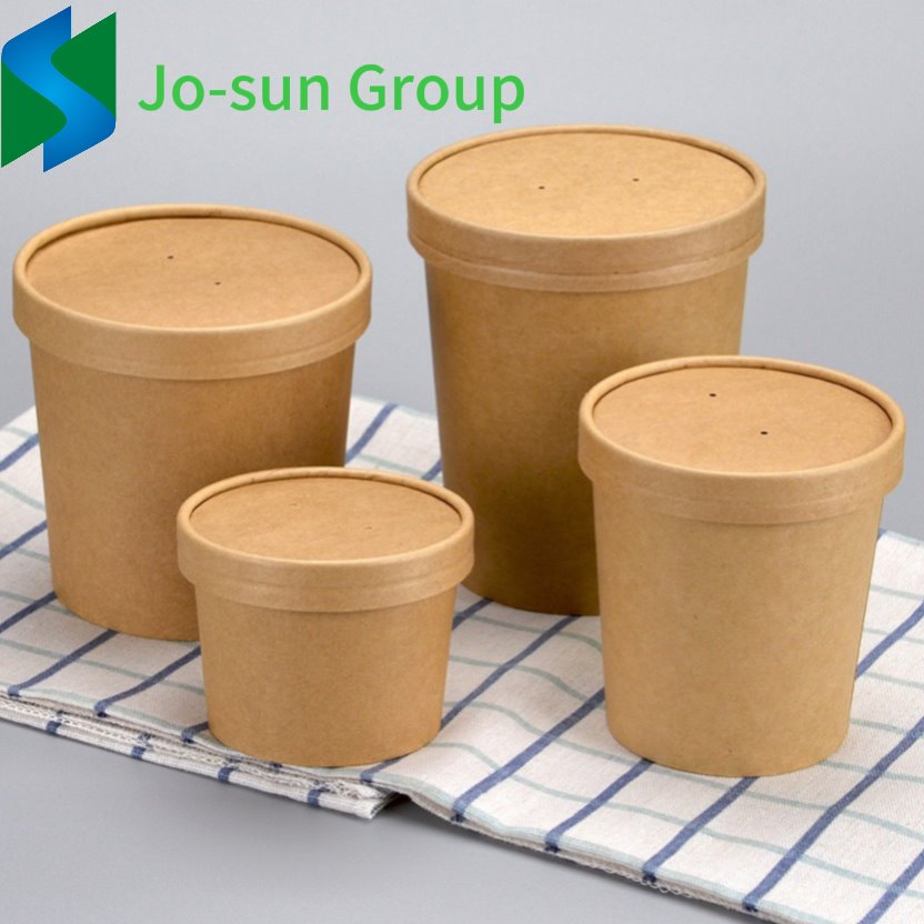 Jo-Sun 8 Oz Disposable Hot Soup Container Custom Printed White Paper Soup Bucket with Paper Lid