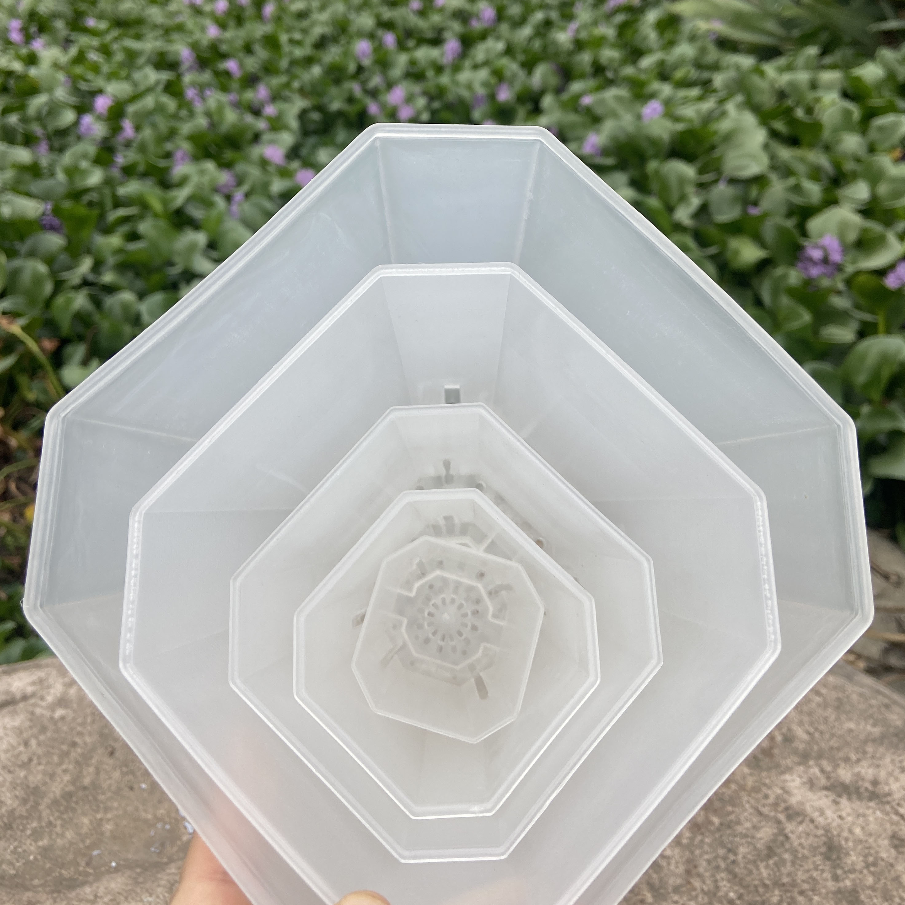 Горшок цветочный квадратный прозрачный пластиковый высокий