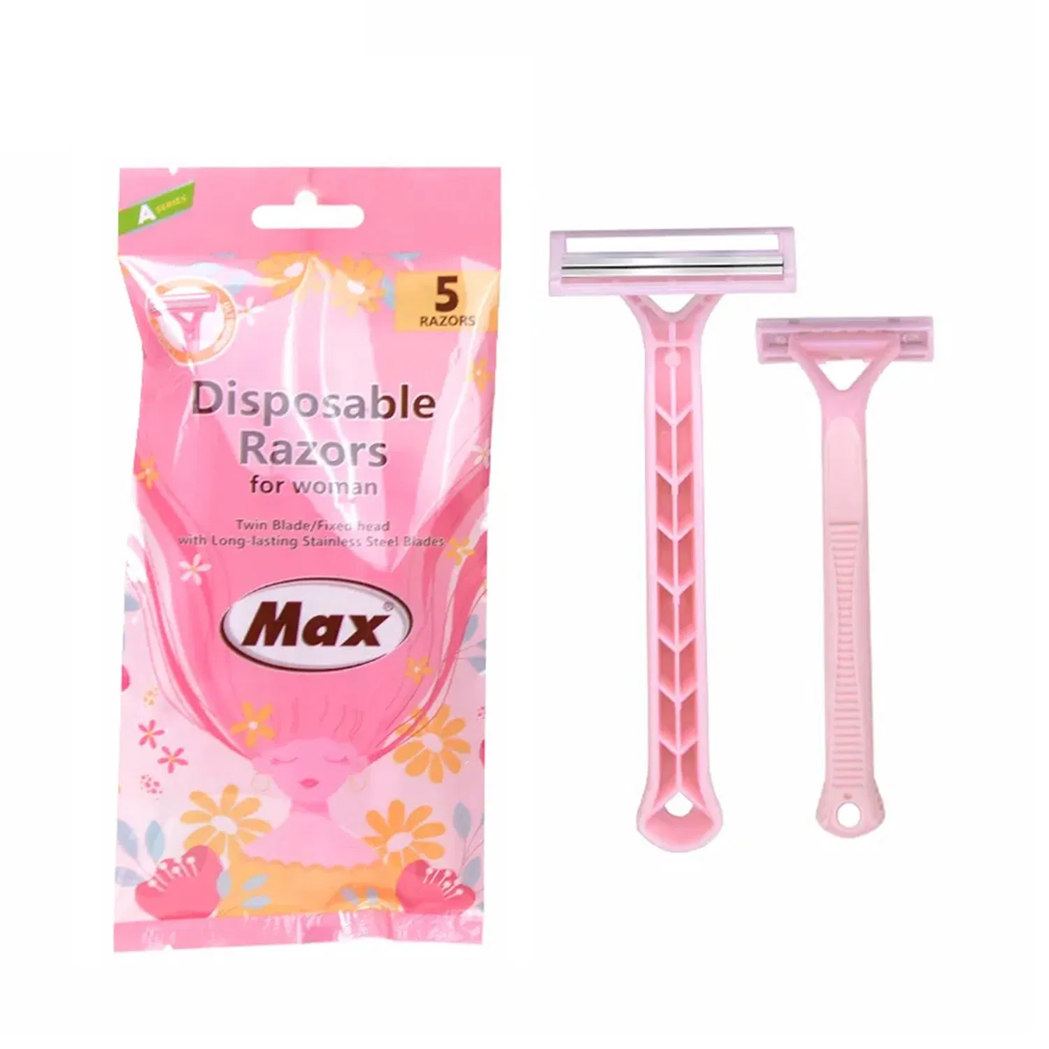 5 Pieces Twin Blade Razor Stainless Steel Disposable Razors for Women