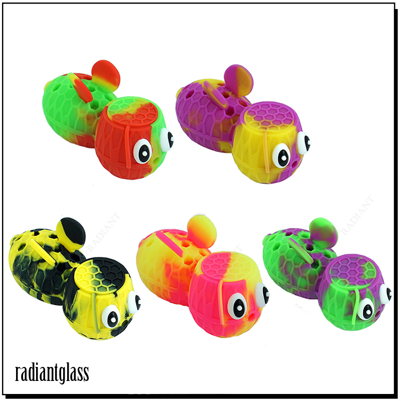 Little Bee Novel Silicone Glass Smoking Hand Pipe with Glass Bowl
