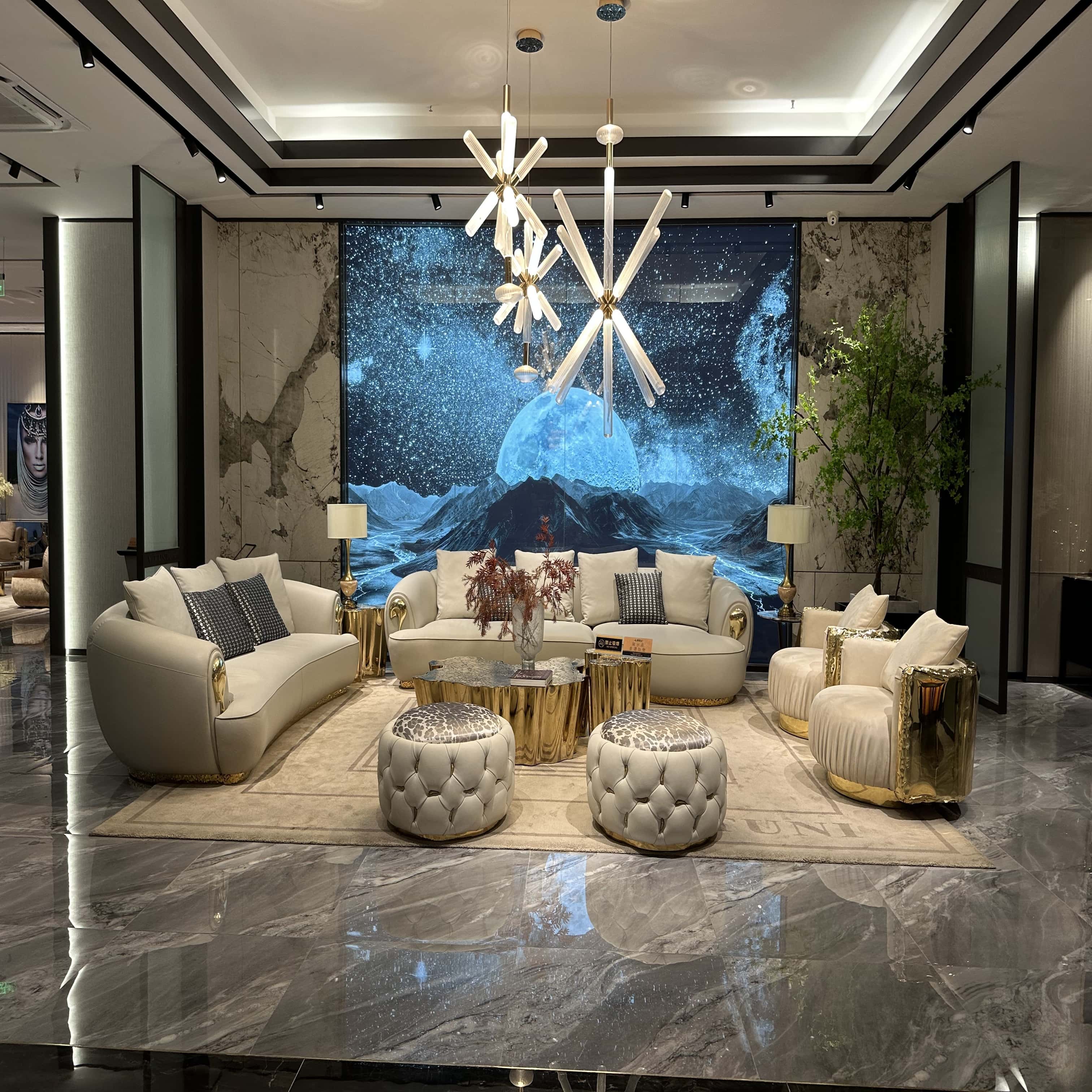 Мебель для гостиной кожаная с медной фурнитурой кованая