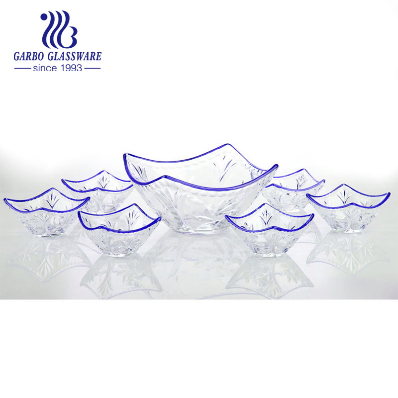 7PCS Colored Glass Salad Bowl Set with Lily Flower Glass Fruit Bowls Set for India Market