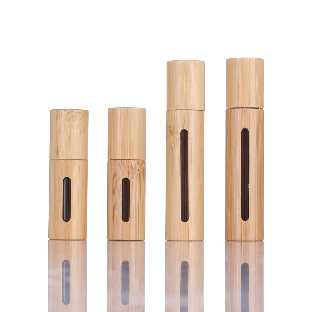 Chinese Factory Amber Glass Cosmetic Packaging Roll on Bottle with Bamboo Cover