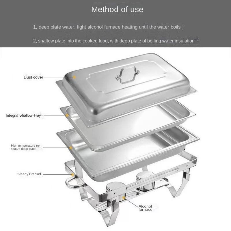 Direct Supply Tableware Hotel Cafeteria Alcohol Heating Insulation Stove Stainless Steel Thickened Chafing Dish Buffet Set