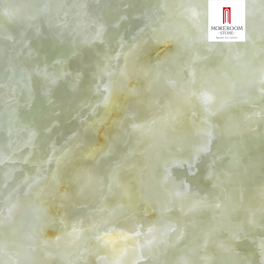 Porcelain Slab Onyx Verde Marble Texture for Backlit Wall Panels and Reception Desk Fronts