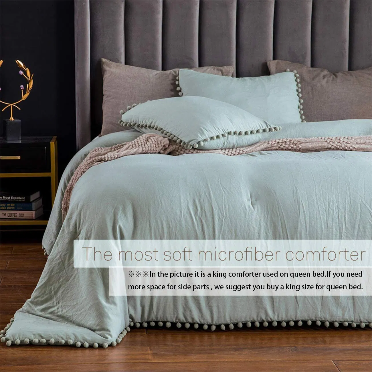 Lightweight Warm Super Soft Bedding Set with Fringwe Washed Brushed Microfiber Inner