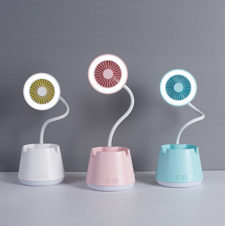 Factory Supply 2020 Newest Design Multifunctional Fan Pen Holder Phone Holder Night Light Table Lamp LED Fan