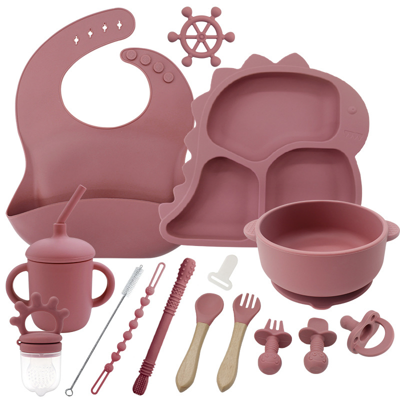 Food Grade Material Easy Cleaning Silicone Easy Feeding Dinosaur Shape Baby Practicing Eating Silicon Baby Suction Food Plate