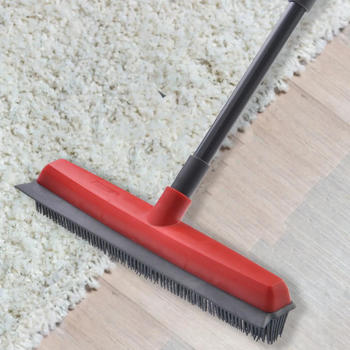 OEM Rubber Floor Broom Carpet Rake Rubber Broom with Soft Squeegee Adjustable Long Handle Pet Hair Removal