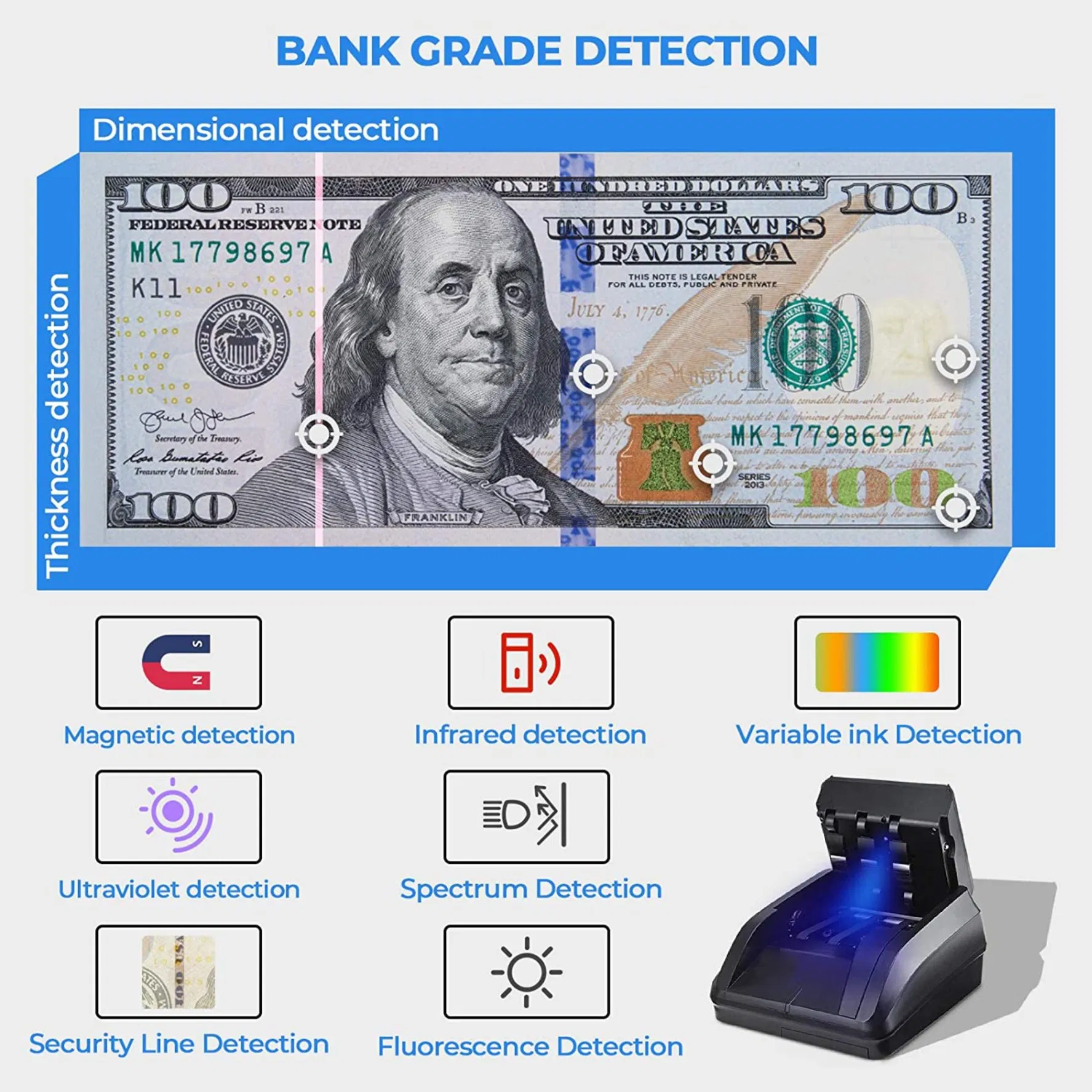 Counterfeit Detector Money Bill Counter Money Counting Machine Counterfeit Money Detector Money Counter Machine Mini Financial Equipment Cash Counting Machine