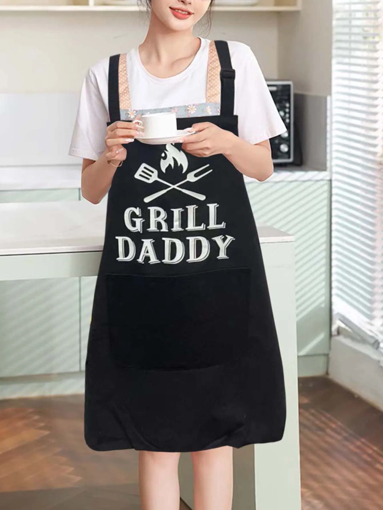 Kitchen Apron, Solid Color Printed Apron, Machine Washable, Pocket, Thanksgiving Gift, Pure Cotton Apron