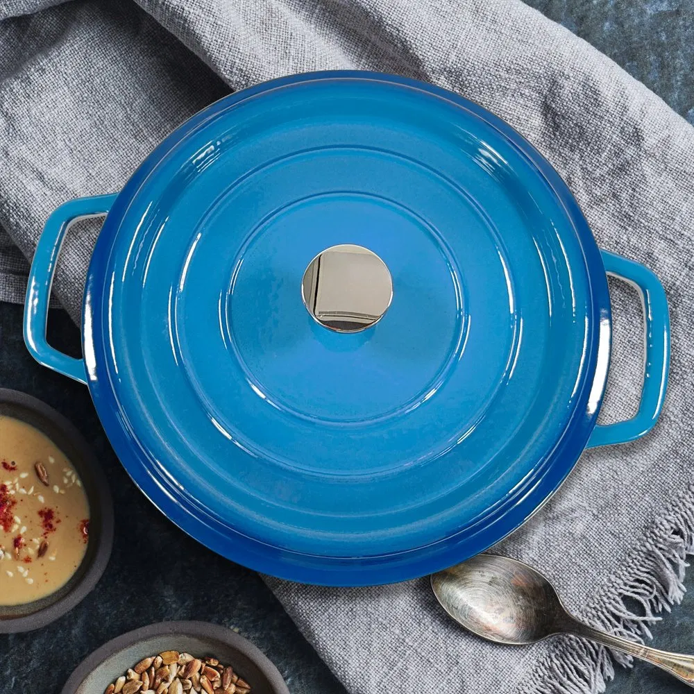 Чугунная эмалированная кастрюля-казан 3.7qt, круглая, красная