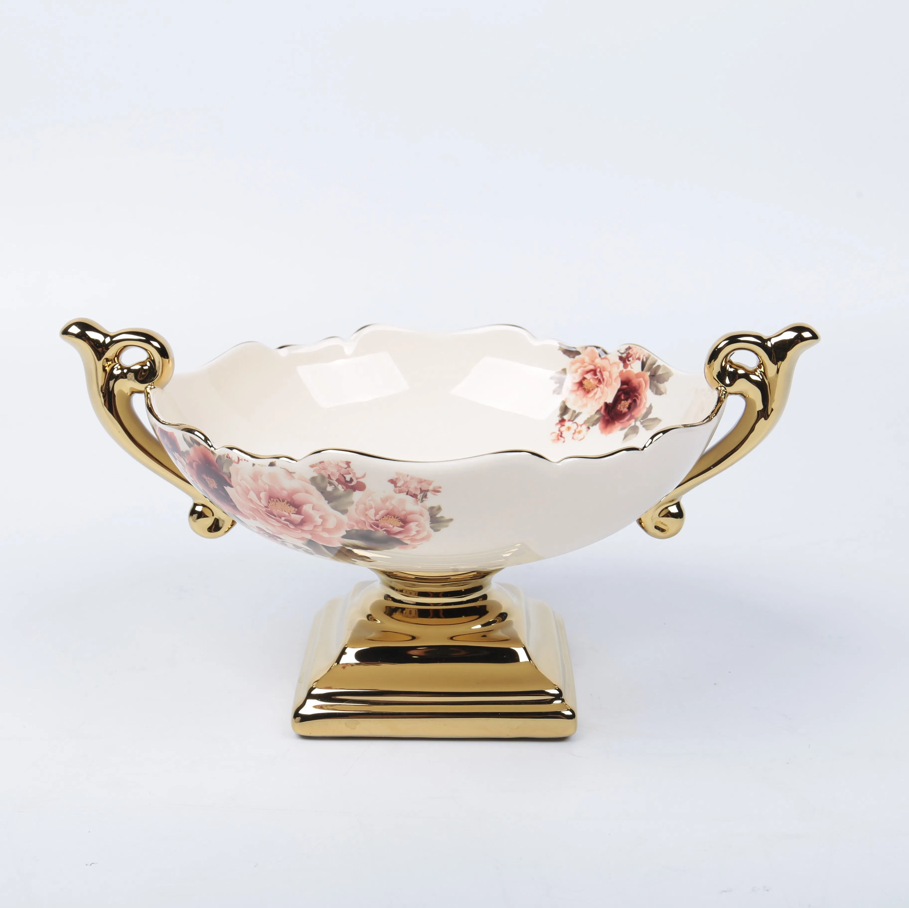 Home Accessories Gold Plating Decorative Bowl Gift Ceramic Fruit Bowl