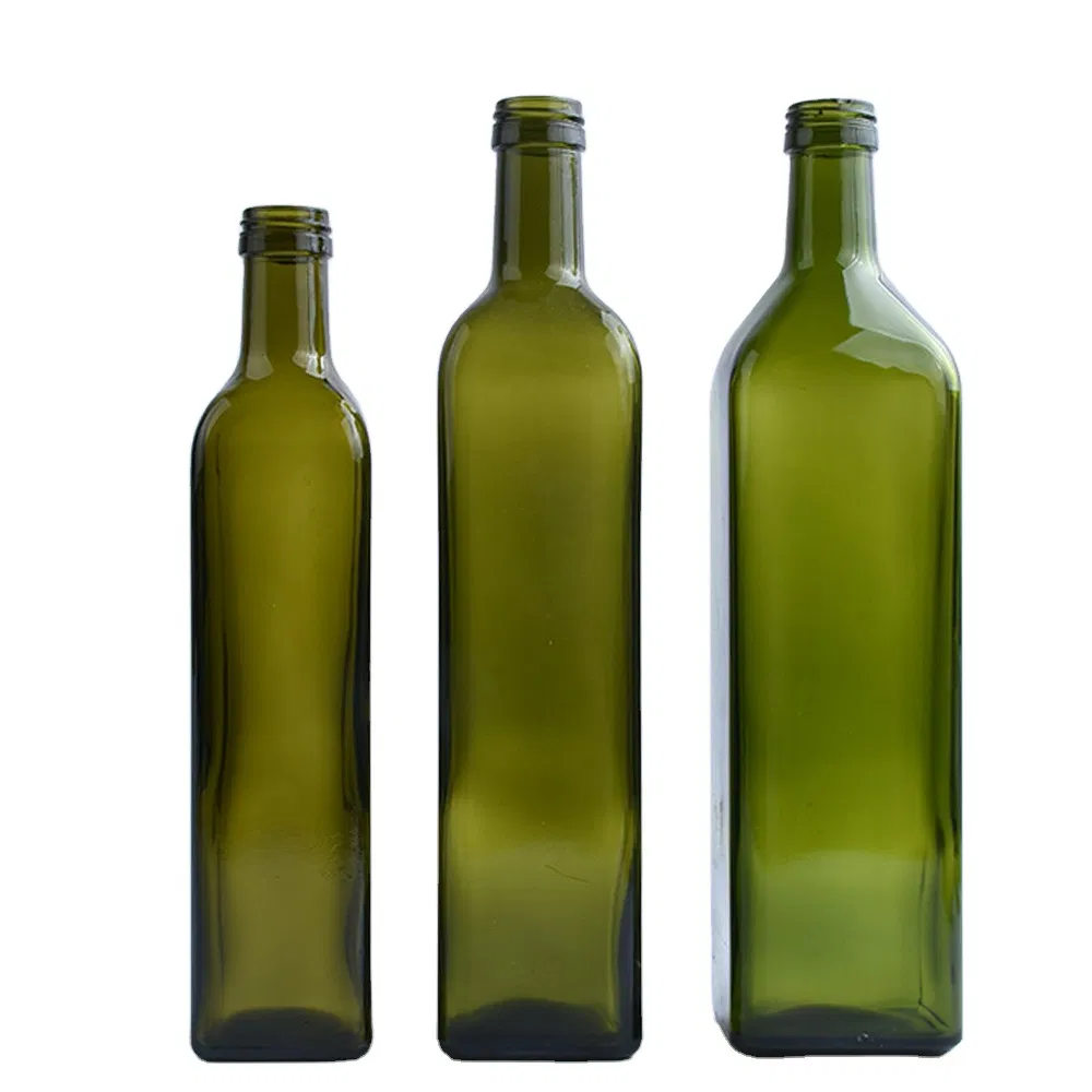 Food Grade 250ml 500ml 750ml 1L Empty Square Antique Green Marasca 1 Liter Glass Bottle for Olive Oil
