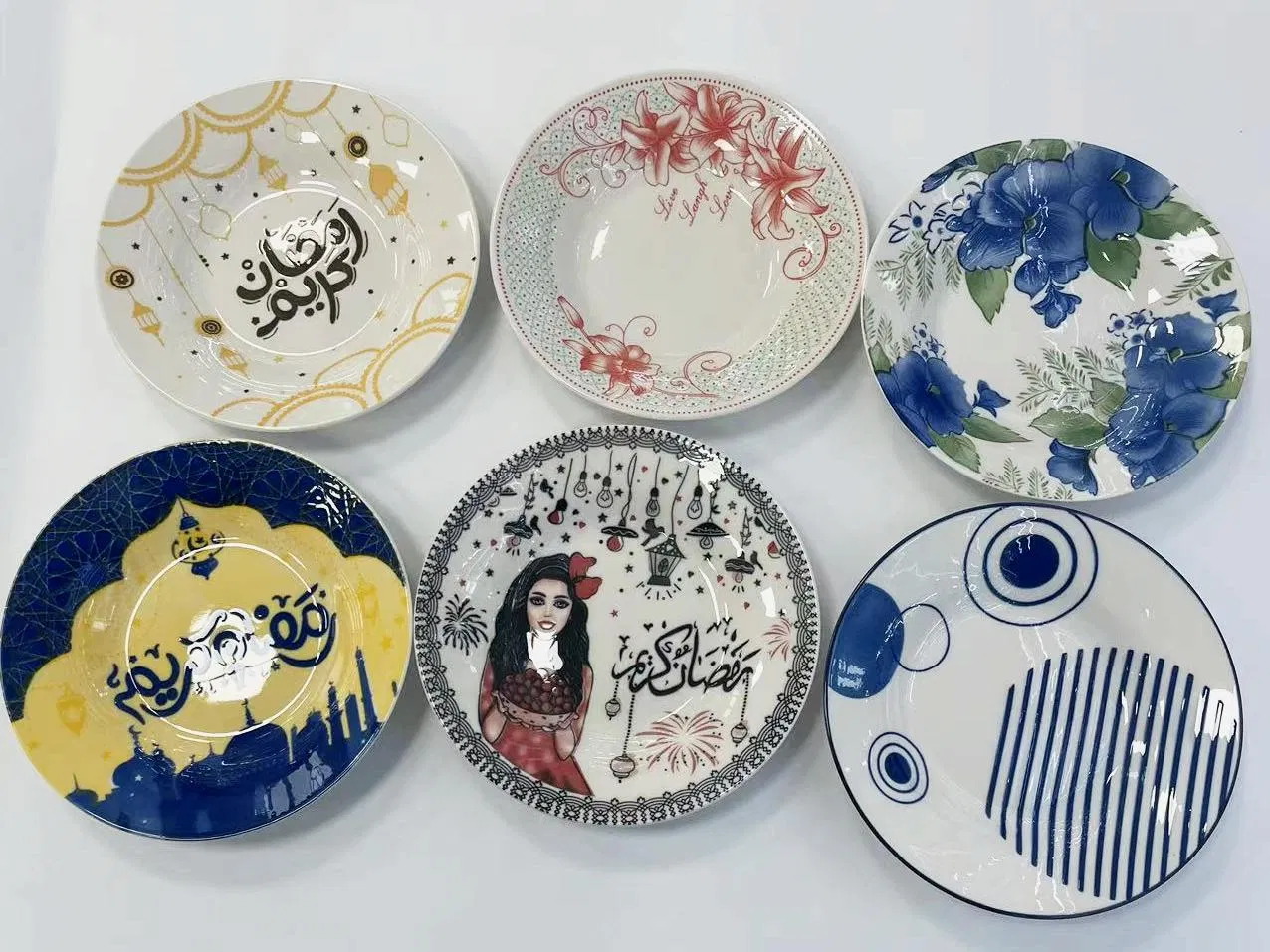 Eco-Friendly Healthy Pad Printing Soup Plate 8" Porcelain Ceramic Tableware