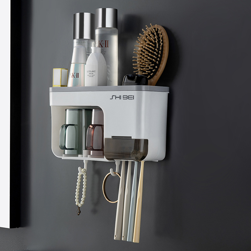 Wall-Mounted Non-Perforated Washing Cup Holder Household Toilet Shelf Toothbrush Holder Set