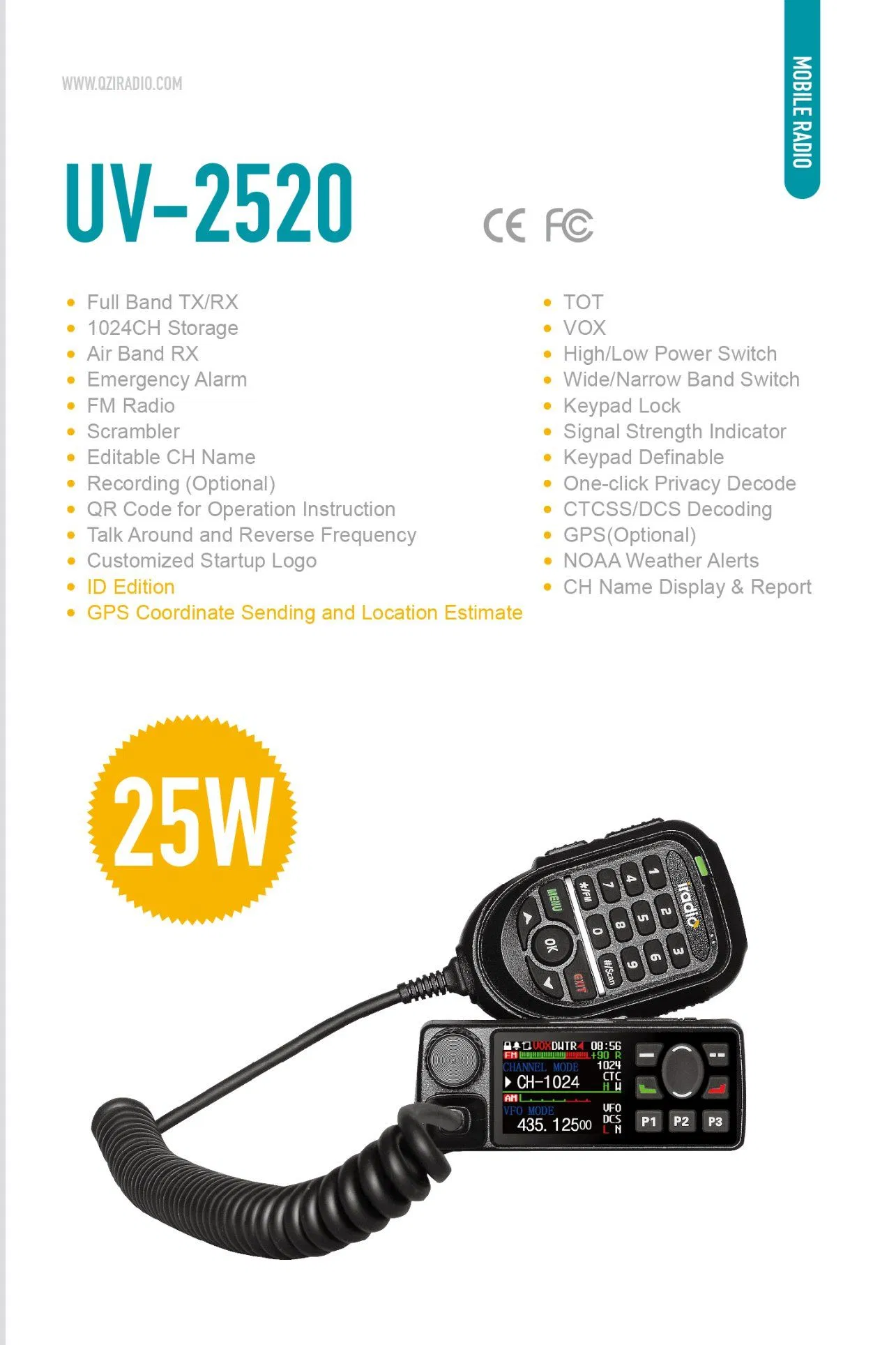 Air Band Rx FM Radio Car Radio UV2520 GPS Functions