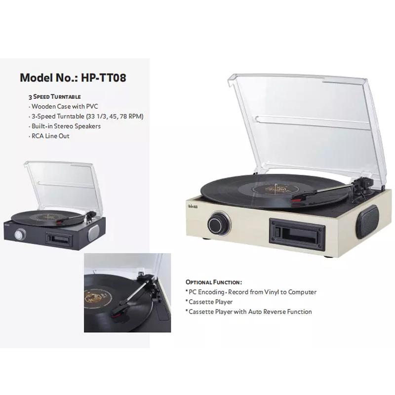 Винтажный проигрыватель винила 33/45/78 об/мин с пылезащитным колпаком