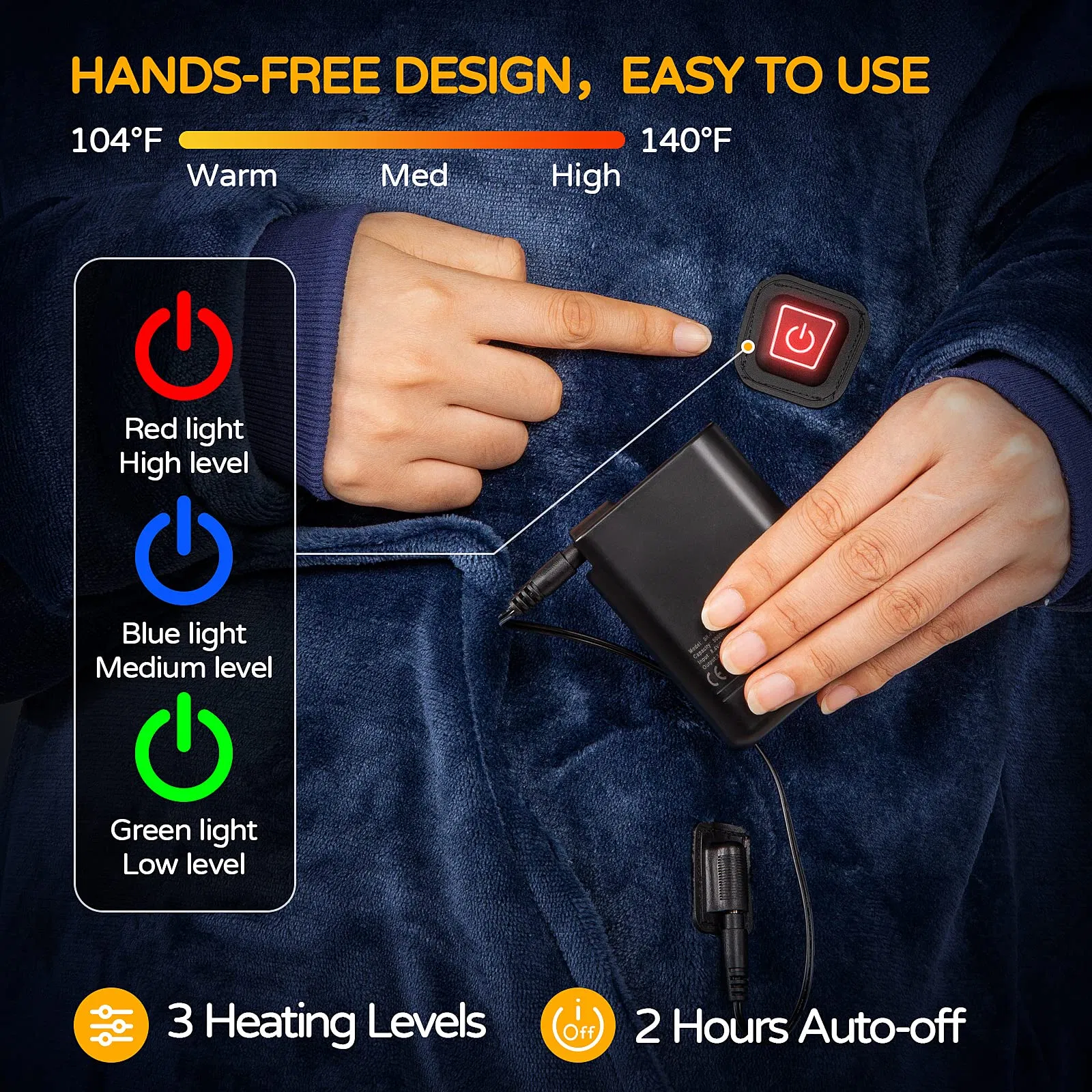 Wearable Heated Oversized Blanket Hoodie Powered by Portable Charger